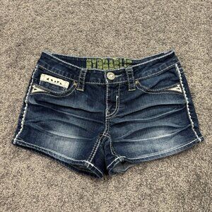 Hydraulic Shorts Womens 3/4 Blue Bailey Denim Jean Pockets Logo City Casual